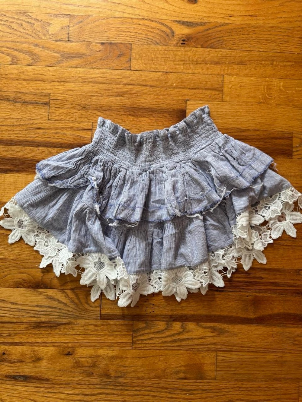 Unk Light Blue Layered Skirt with White Lace Hem